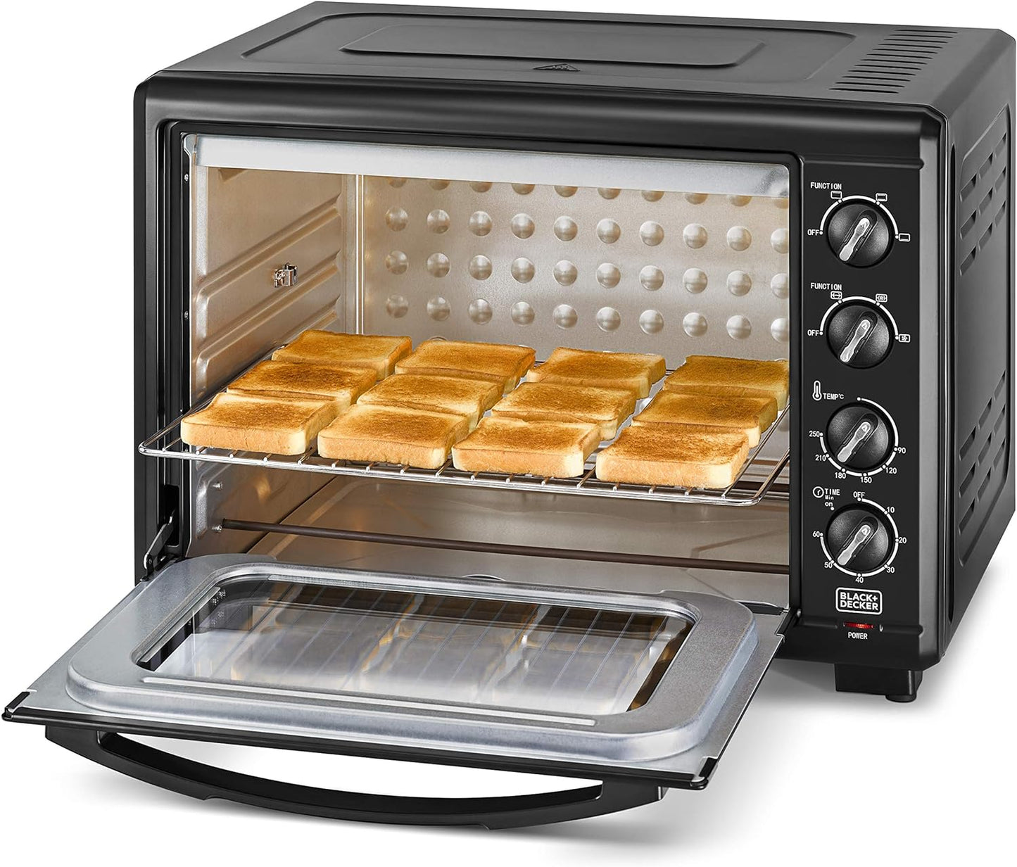 Black & Decker 2200W 70L Toaster Oven 90-230 Temp Setting, Double Grill With Convection And Glass Door For Safety+Multiple Accessories Toasting Baking Broiling TRO70RDG-B5 2 Years Warranty