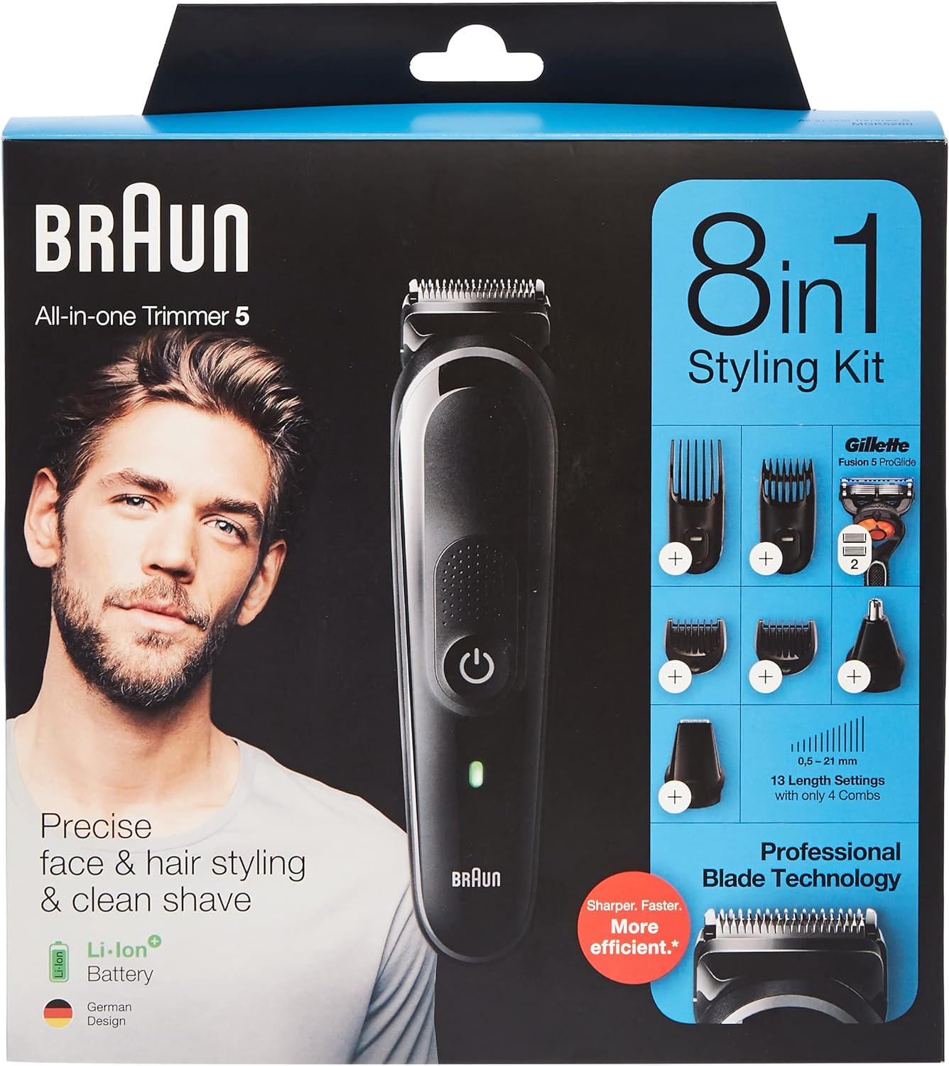 Braun MGK5245 7 in 1 Hair Clipper, Beard and Face Trimmer, Black/Blue
