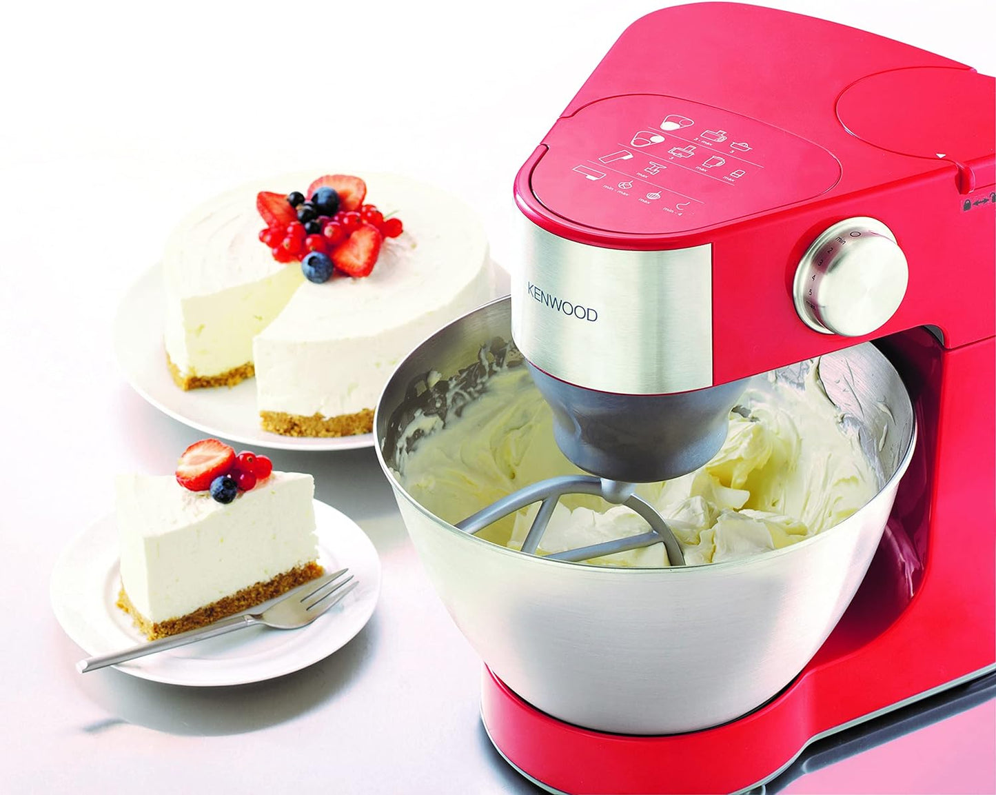 KENWOOD Stand Mixer Kitchen Machine PROSPERO 900W with 4.3L Stainless Steel Bowl, K-Beater, Whisk, Dough Hook, Glass Blender, Meat Grinder, Food Processor, Juicer, Citrus Juicer KM241002 Red