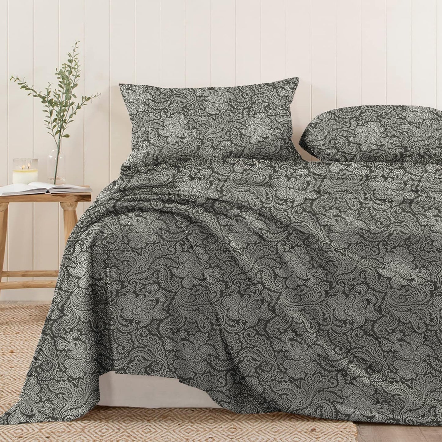 Pizuna Pure 100% Cotton Flat Sheets Only King Grey Cascade Stripe (1 PC), Luxurious 400 Thread Count Long Staple Cotton Sateen with 4" Hem (Combed King Flat Sheet Only Cotton)