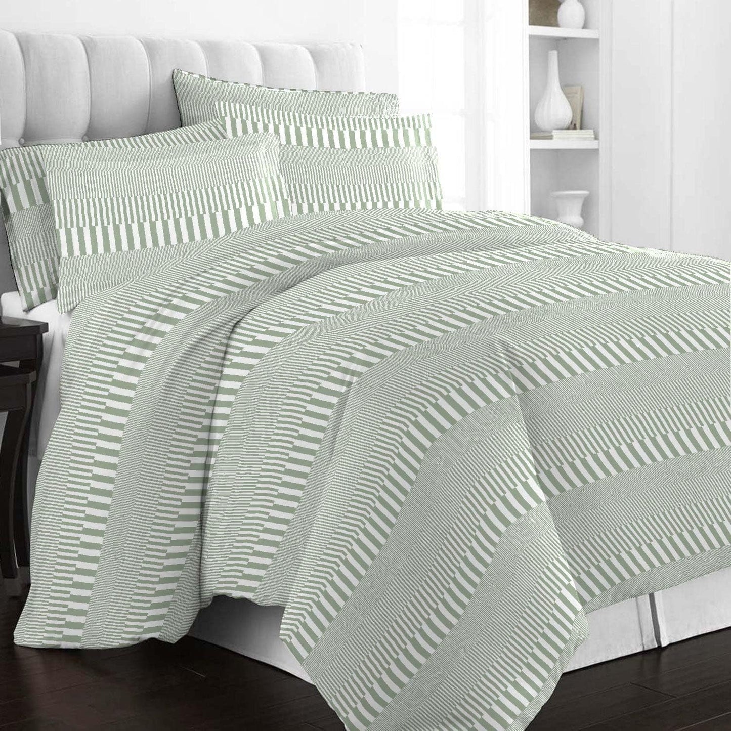 Pizuna Pure 100% Cotton Full Duvet Cover Set, Luxurious 400 Thread Count Long Staple Cotton Sateen Weave with Button Closure (Combed Grey Cascade Stripe Cotton Duvet Cover Full)
