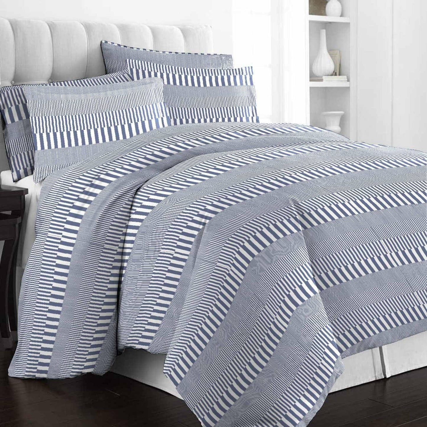 Pizuna Pure 100% Cotton Full Duvet Cover Set, Luxurious 400 Thread Count Long Staple Cotton Sateen Weave with Button Closure (Combed Grey Cascade Stripe Cotton Duvet Cover Full)