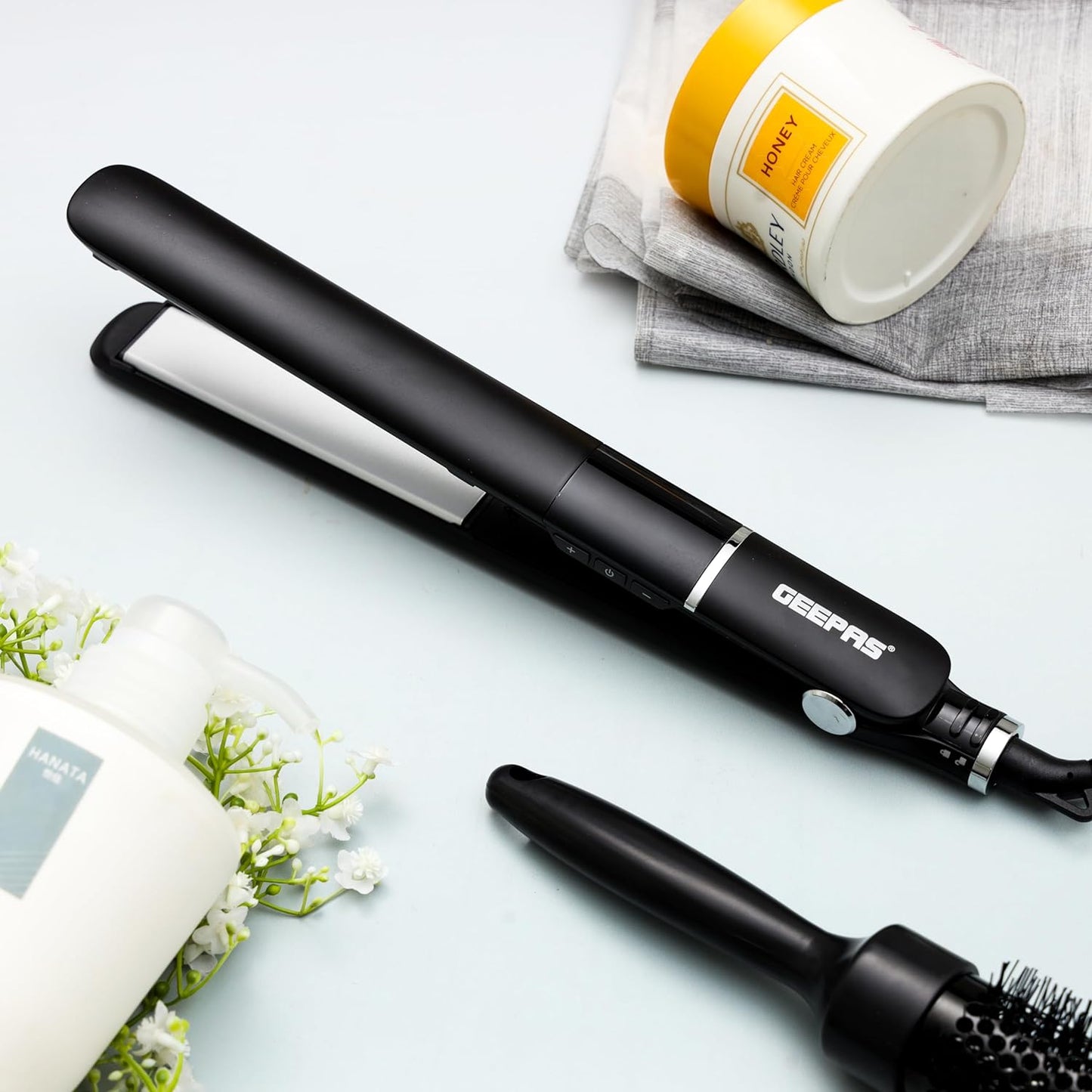 Geepas Professional Digital Hair Straightener- GHS86003| Slim Design With LED Display And Ceramic Coated Plate| Adjustable Temperature Control, 360-Degree Swivel Cord, ON/OFF Switch| Black