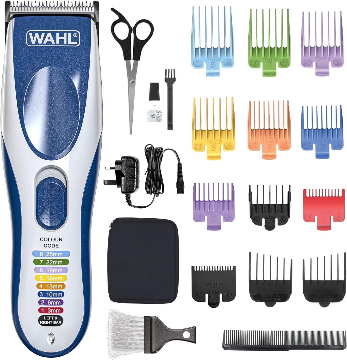 Wahl Colour Pro Cordless Clipper Kit, Soft Hairbrush Neck Duster, 12 Colour Coded Guide Combs, Hair Clippers for Men, Head Shaver, Men's Hair Clippers, Easy Home Haircutting, Family Haircuts