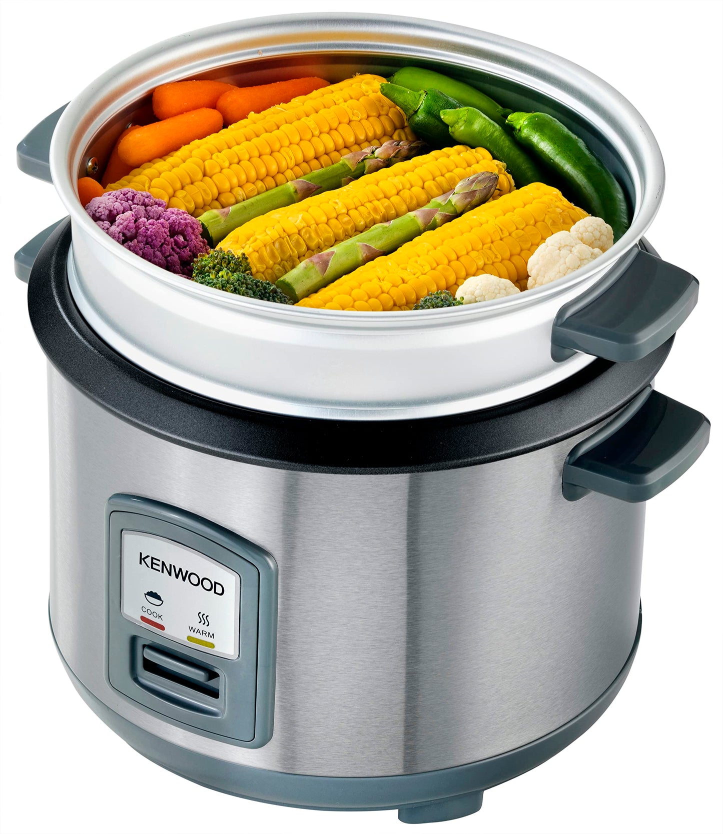 KENWOOD 2-in-1 Rice Cooker 1.8L 10-Cups Rice with Food Steamer Basket, Non-Stick Cooking Pot, Temepered Glass Lid, Warm/Cook Lights, Spatula Holder, Detachable Cord RCM44.000RD Red