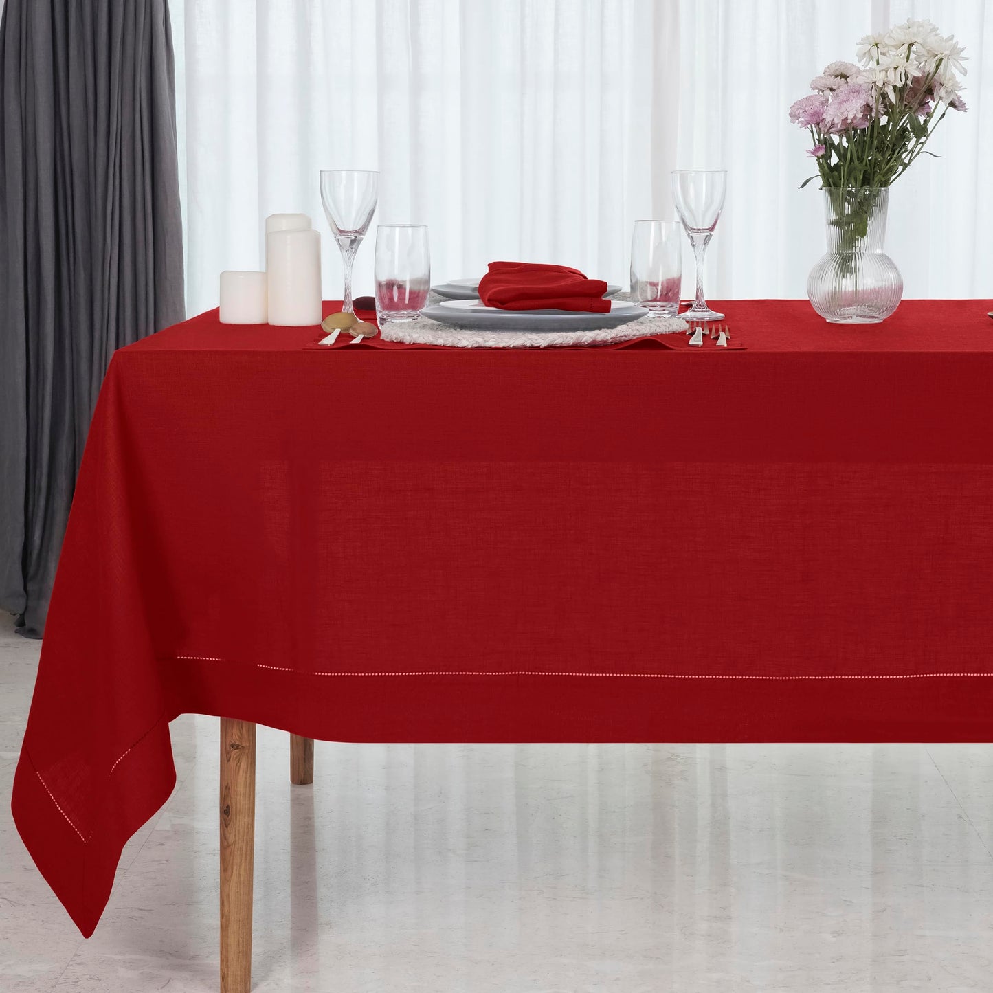 D'Moksha Homes Linen Tablecloth 60 x 144 Inch - 100% Pure Linen Classic Hemstitch Light Natural Tablecloth - Machine Washable Dining Tablecloth for Rectangle Tables for Easter