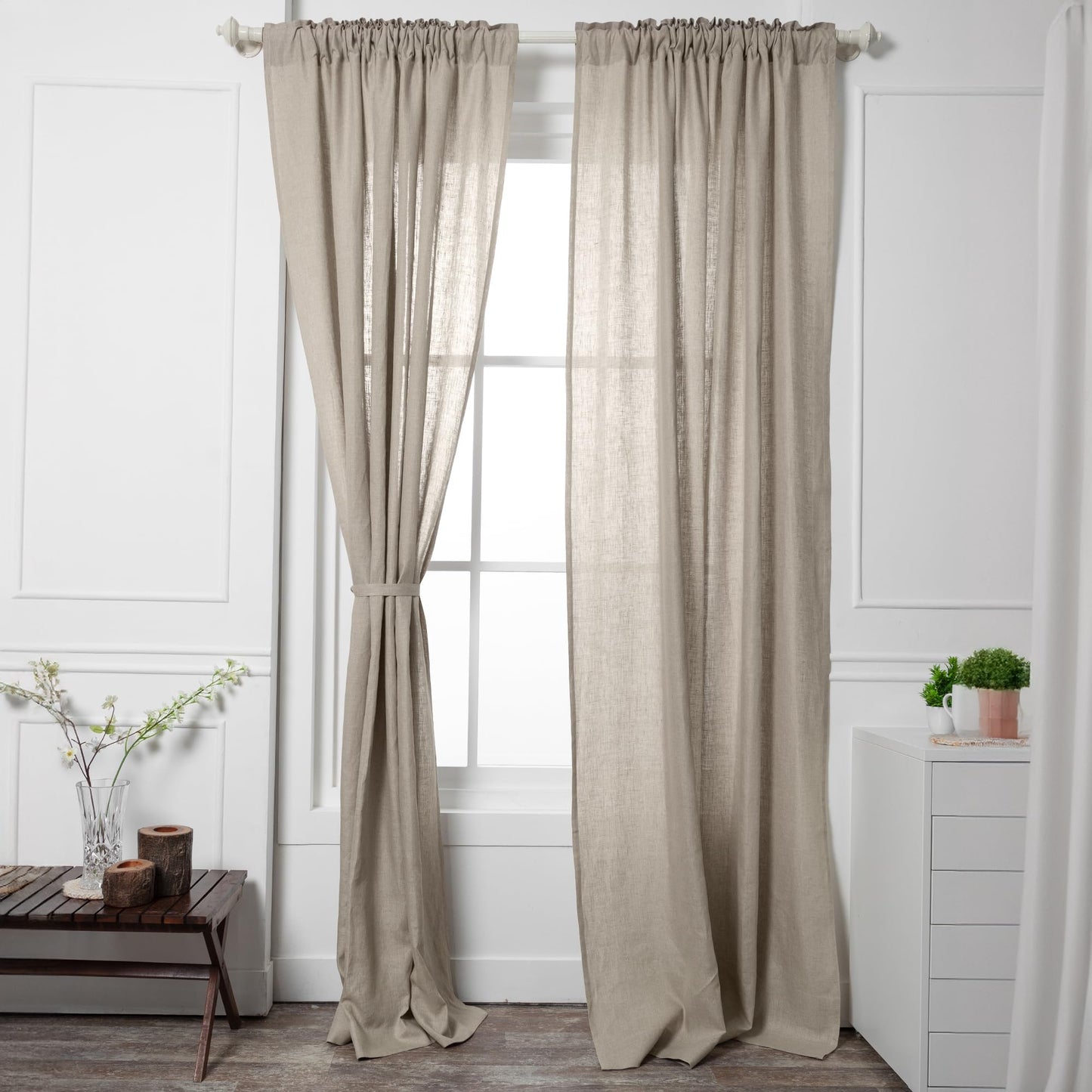 D'Moksha Homes Linen Curtain 108 Inches Long - Black Curtain 52 x 108 Inch 1 Panel - Light Filtering Rod Pocket Curtain - 100% Pure Linen European Flax Window Curtain Panel for Bedroom, Living Room