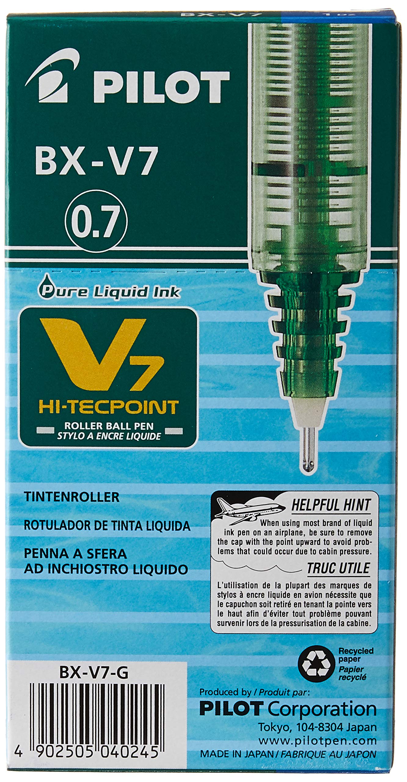 Pilot V7 Hi-Tecpoint Rollerball Pen, 0.7 mm Tip - Green