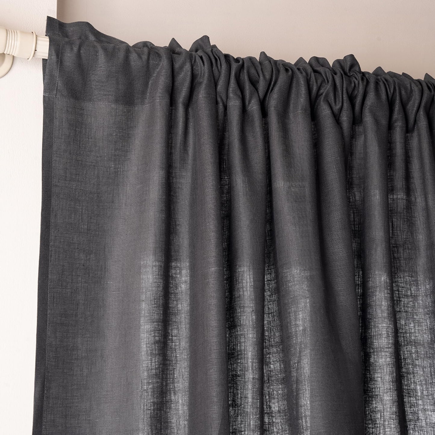D'Moksha Homes Black Linen Curtain 84 Inch - Light Filtering Rod Pocket Curtain 52 x 84 Inch 1 Panel - 100% Pure Linen European Flax Window Treatment for Living Room, Bedroom