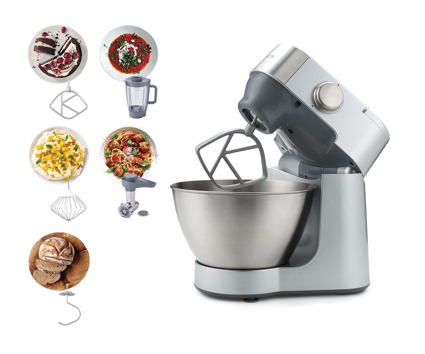 KENWOOD Stand Mixer Kitchen Machine PROSPERO 900W with 4.3L Stainless Steel Bowl, K-Beater, Whisk, Dough Hook, Glass Blender, Meat Grinder, Food Processor, Juicer, Citrus Juicer KM241002 Red