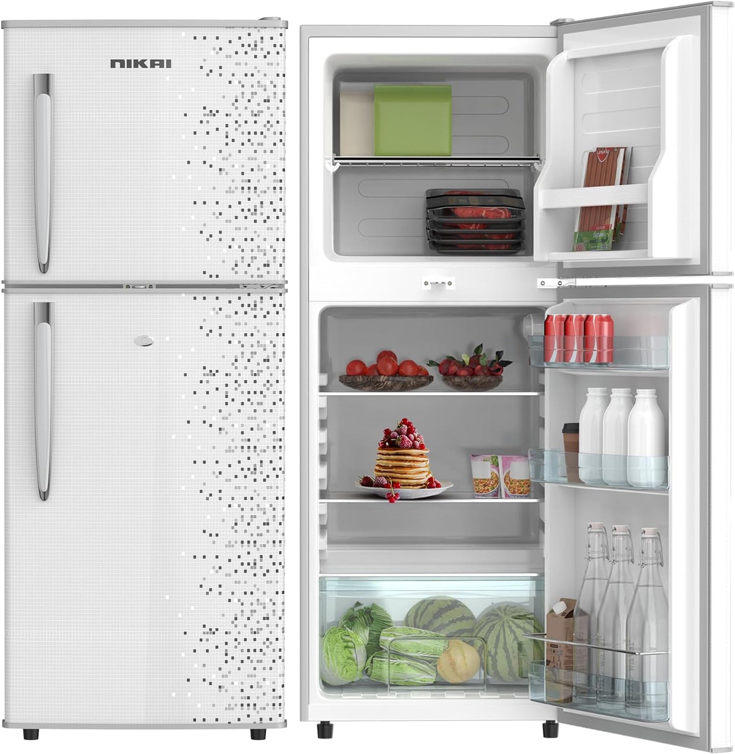 Nikai 170L Gross/112L Net, Double Door Refrigerator with Vegetable Crisper & Adjustable Glass Shelves, Defrosting & Temperature Control, Ideal for Kitchen, Bedroom, Office & Hotels - NRF170DN3M Silver