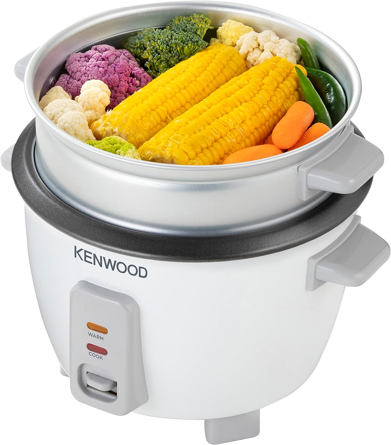 KENWOOD 2-in-1 Rice Cooker 0.6L 3-Cups Rice with Food Steamer Basket, Non-Stick Cooking Pot, Temepered Glass Lid, Warm/Cook Lights, Spatula Holder, Detachable Cord RCM30.000RD Red