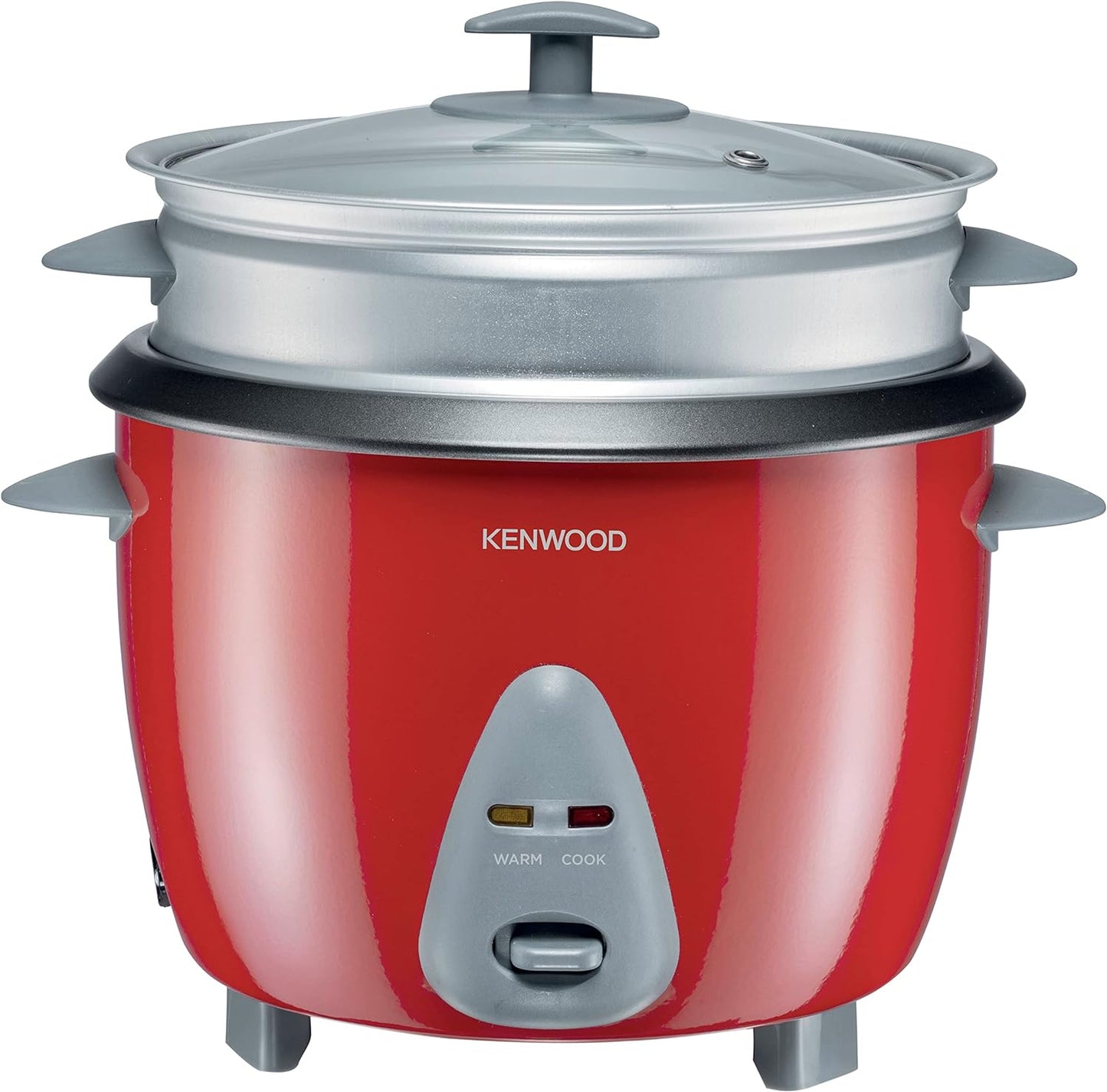 KENWOOD 2-in-1 Rice Cooker 1.8L 10-Cups Rice with Food Steamer Basket, Non-Stick Cooking Pot, Temepered Glass Lid, Warm/Cook Lights, Spatula Holder, Detachable Cord RCM44.000RD Red