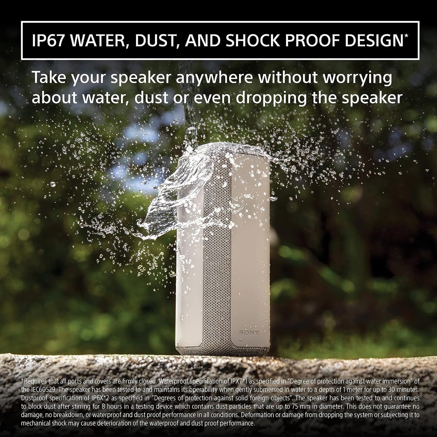 Sony SRS XE200 X Series Wireless Ultra Portable Bluetooth Speaker, IP67 Waterproof, Dustproof and Shockproof with 16 Hour Battery and Easy to Carry Strap, Black, SRSXE200/B,