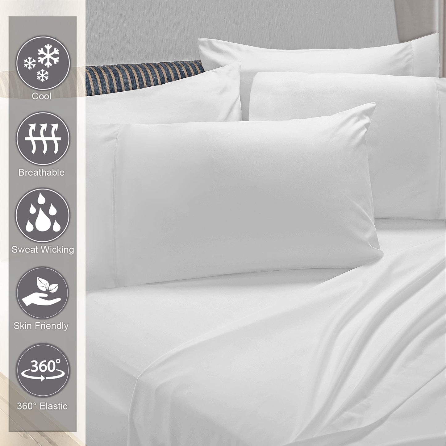 Pizuna Pure 100% Luxury Cotton Full Size Bed Sheets Set Dark Grey, 1000 Thread Count Long Staple Cotton Sateen Thick Sheet & Pillowcase Set, Deep Sheets fits 15" (Combed Cotton Bed Sheets Set)