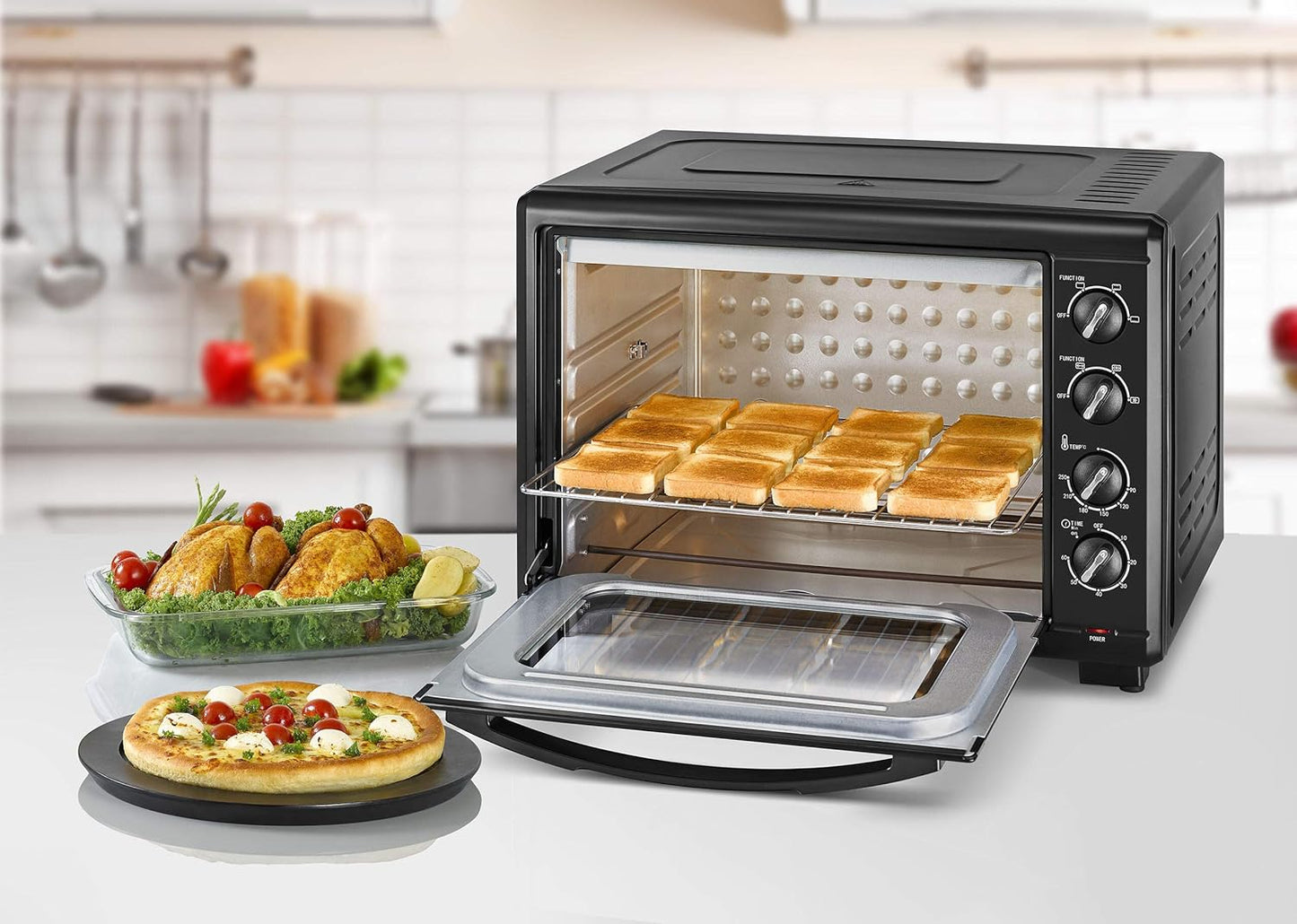 Black & Decker 2200W 70L Toaster Oven 90-230 Temp Setting, Double Grill With Convection And Glass Door For Safety+Multiple Accessories Toasting Baking Broiling TRO70RDG-B5 2 Years Warranty