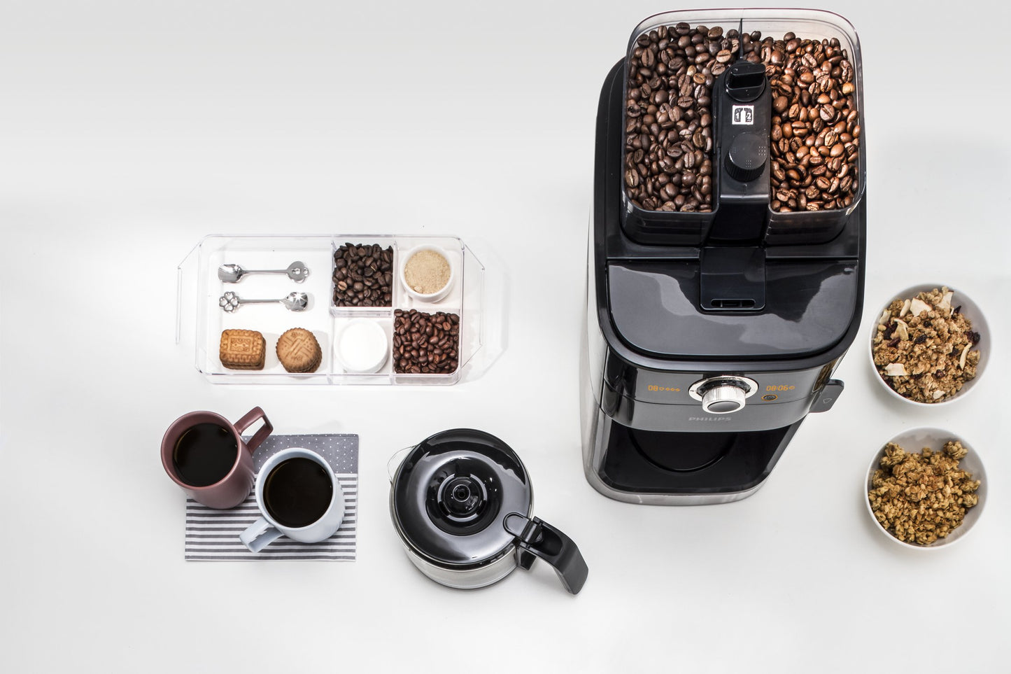 PHILIPS Grind and Brew Coffee Maker with Glass Jug, Grind and Brew System, HD7762, Black/Silver - International Version