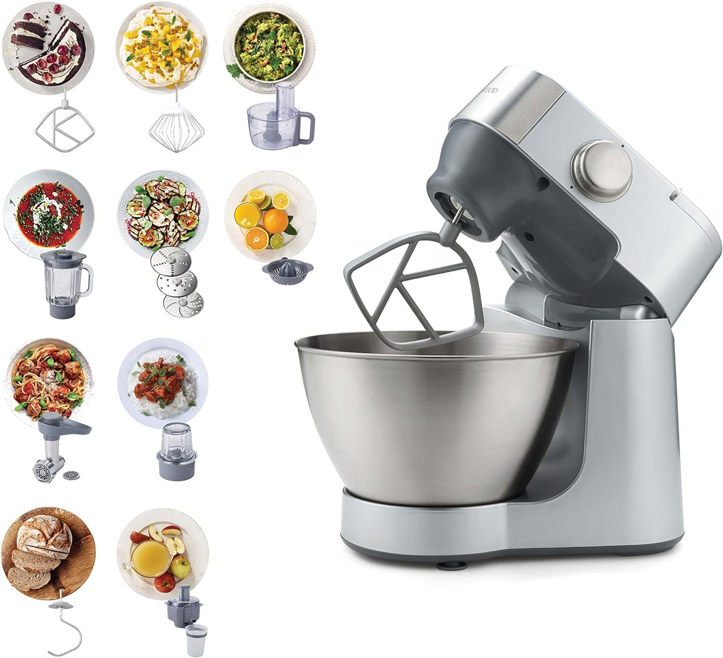 KENWOOD Stand Mixer Kitchen Machine PROSPERO 900W with 4.3L Stainless Steel Bowl, K-Beater, Whisk, Dough Hook, Glass Blender, Meat Grinder, Food Processor, Juicer, Citrus Juicer KM241002 Red