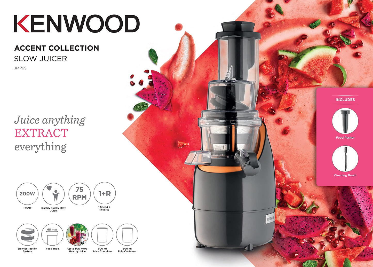 Kenwood Pure Juice Pro Slow Juicer, Metal, Jmm70.000Bk, Silver