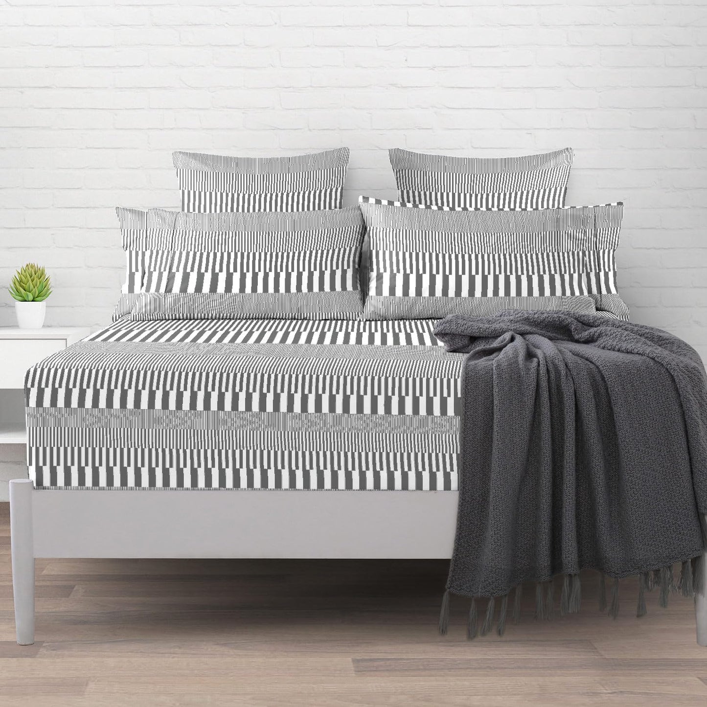 Pizuna Pure 100% Cotton Full Fitted Sheet Only, Luxurious 400 Thread Count Long Staple Cotton Sateen Weave 15" Deep Pocket Fitted Sheet (Combed Blue Cascade Stripe Full Fitted Sheet Cotton)