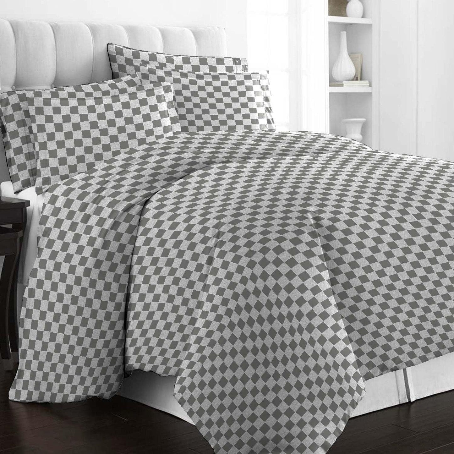 Pizuna Pure 100% Cotton Full Duvet Cover Set, Luxurious 400 Thread Count Long Staple Cotton Sateen Weave with Button Closure (Combed Grey Cascade Stripe Cotton Duvet Cover Full)