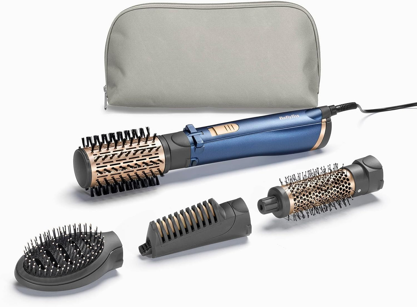 BaByliss Air Styler Pro 1000, 38mm Thermal Brush With 2, 2m Swivel Cord, Rotating 50mm Soft Bristle Brush With 2 Heats Plus A Cool Setting lightweight Design & Salon-quality Results, AS965SDE (Blue)