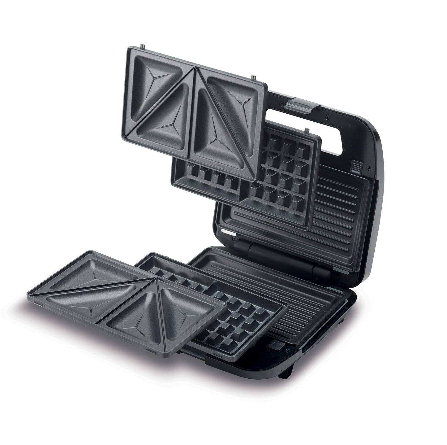 KENWOOD 3-in-1 Sandwich Maker, Waffle Maker & Grill with 3 Sets of Non Stick Multifunctional Plates for Grilling, Toasted Sandwiches and Waffles SMM02.000SI Silver/Black