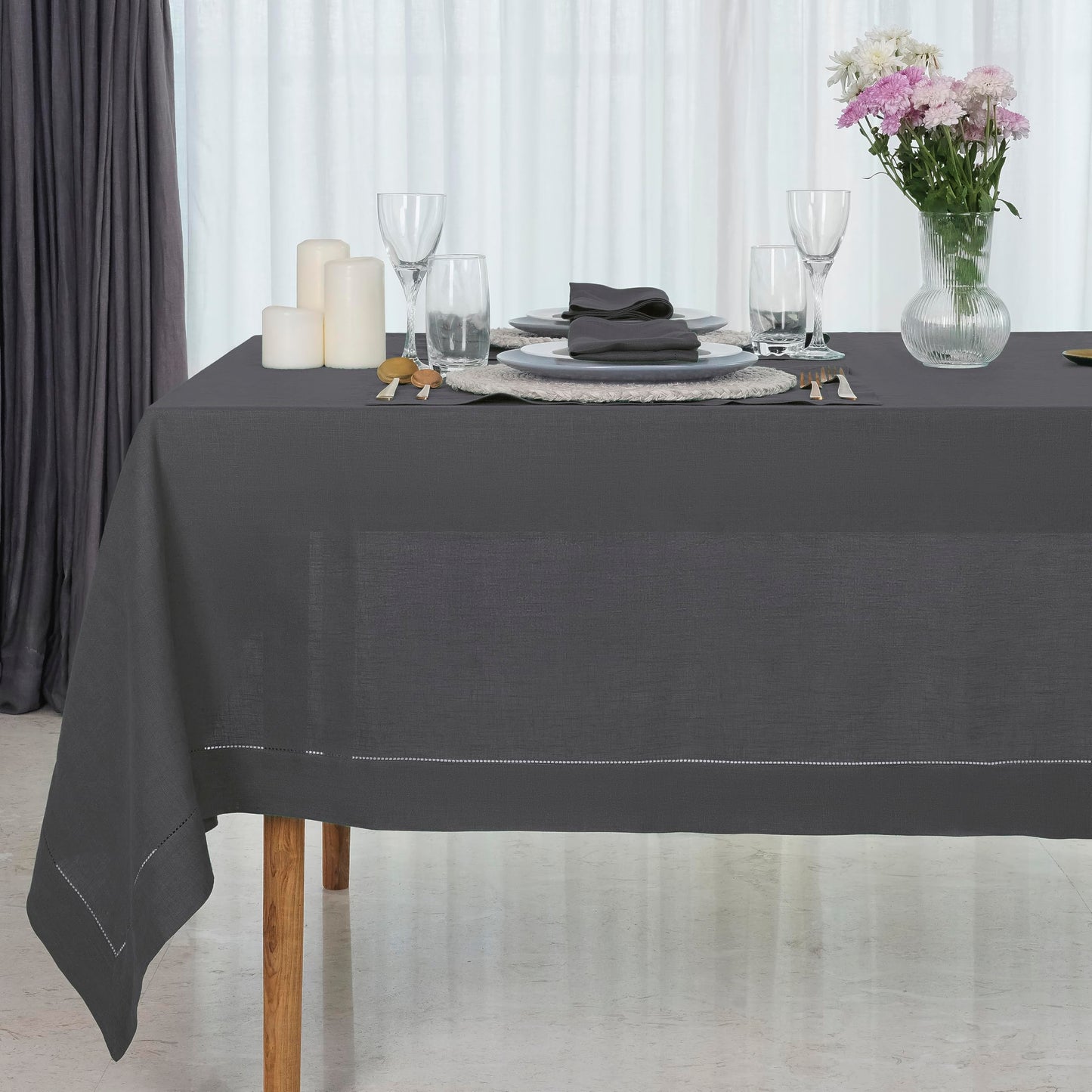 D'Moksha Homes Linen Tablecloth 60 x 144 Inch - 100% Pure Linen Classic Hemstitch Light Natural Tablecloth - Machine Washable Dining Tablecloth for Rectangle Tables for Easter