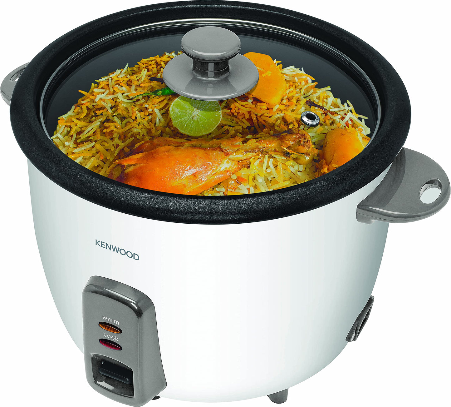 KENWOOD 2-in-1 Rice Cooker 1.8L 10-Cups Rice with Food Steamer Basket, Non-Stick Cooking Pot, Temepered Glass Lid, Warm/Cook Lights, Spatula Holder, Detachable Cord RCM44.000RD Red