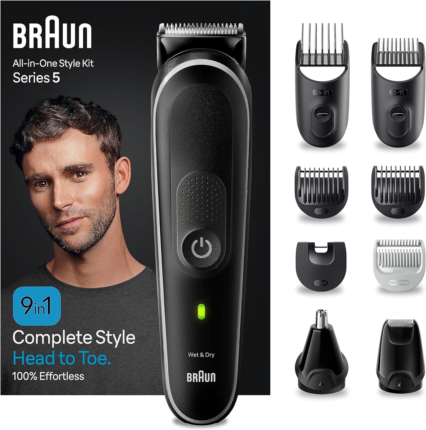 Braun MGK5245 7 in 1 Hair Clipper, Beard and Face Trimmer, Black/Blue