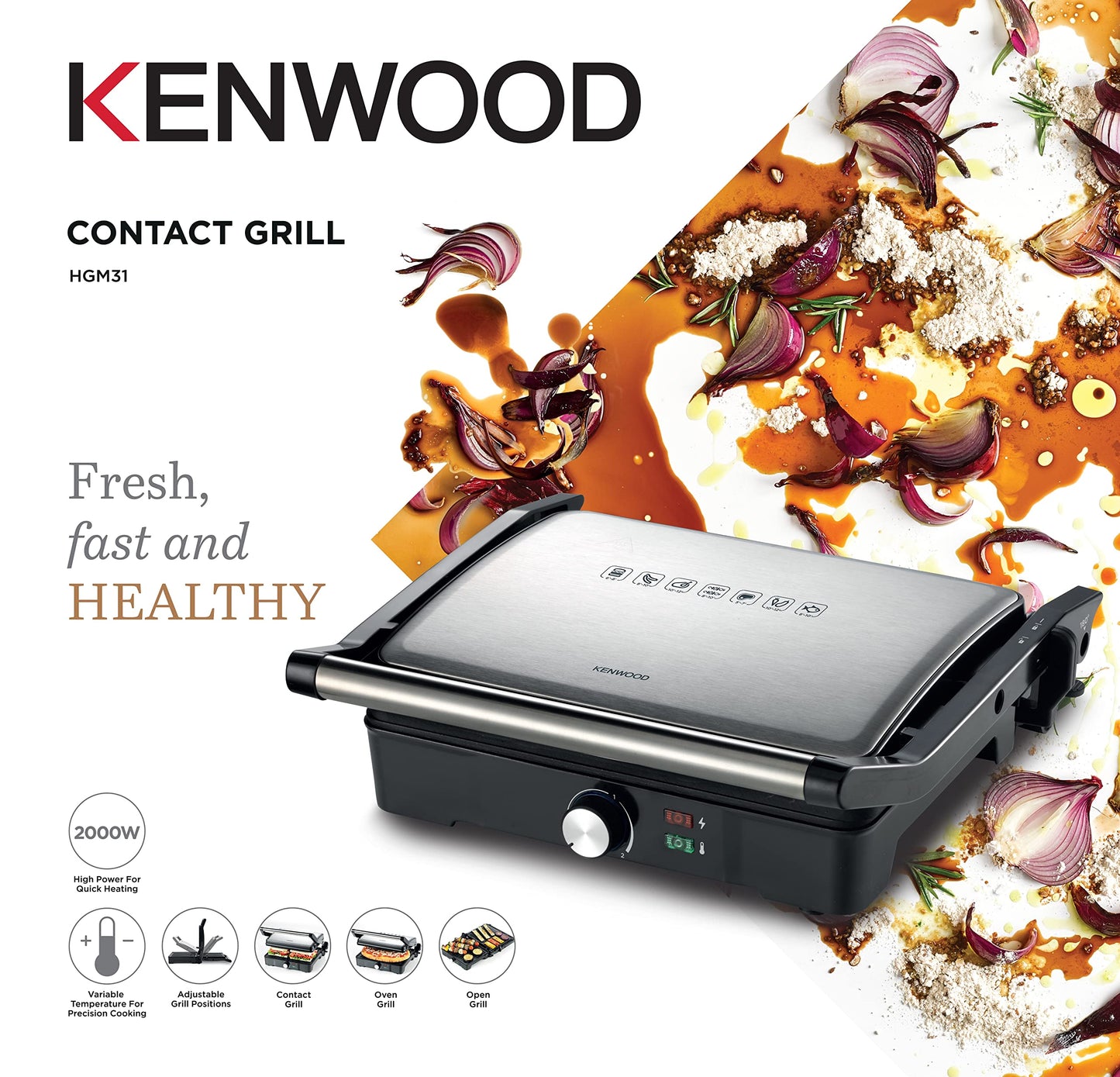 Kenwood Health Grill 1800W Bkmetal - Hgm50.000Si.