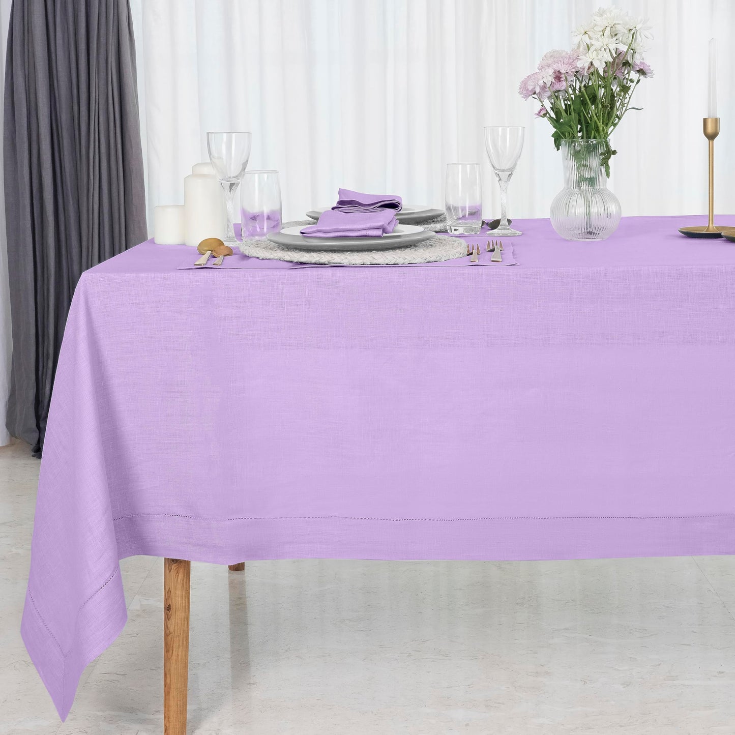 D'Moksha Homes Linen Tablecloth 60 x 144 Inch - 100% Pure Linen Classic Hemstitch Light Natural Tablecloth - Machine Washable Dining Tablecloth for Rectangle Tables for Easter