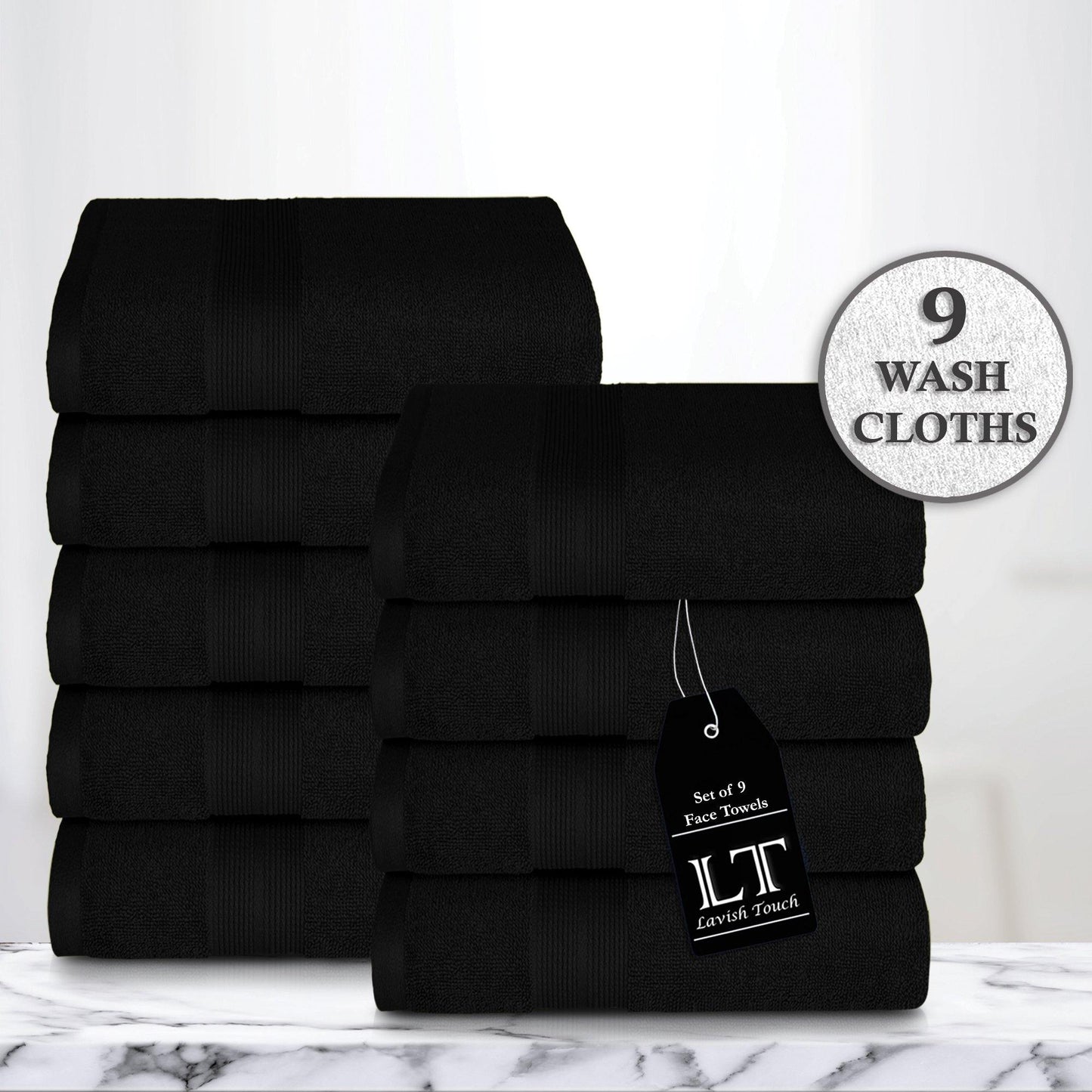 Lavish Touch 650 GSM 100% Cotton 9 Pack Washcloths Set - Kea Global