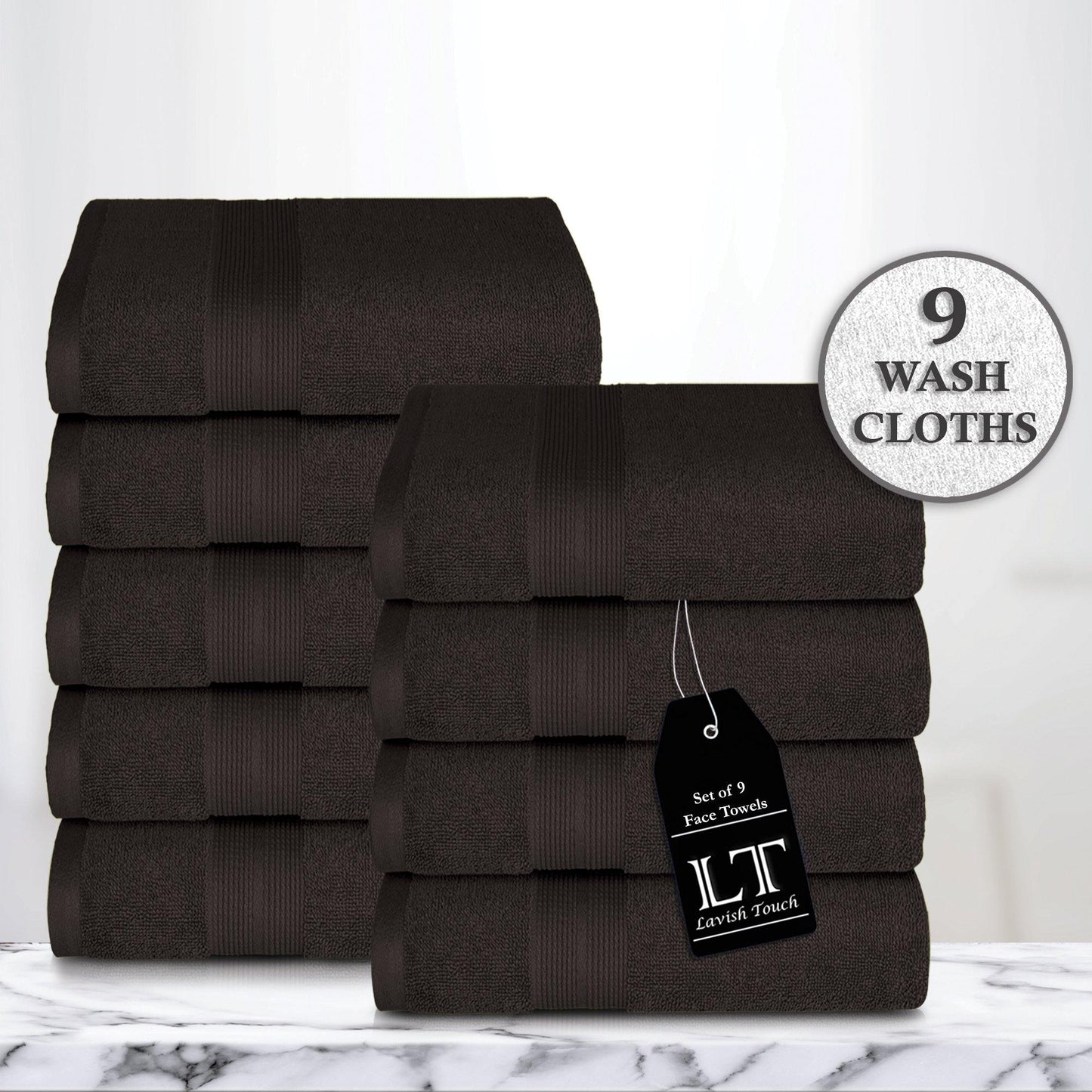 Lavish Touch 650 GSM 100% Cotton 9 Pack Washcloths Set - Kea Global