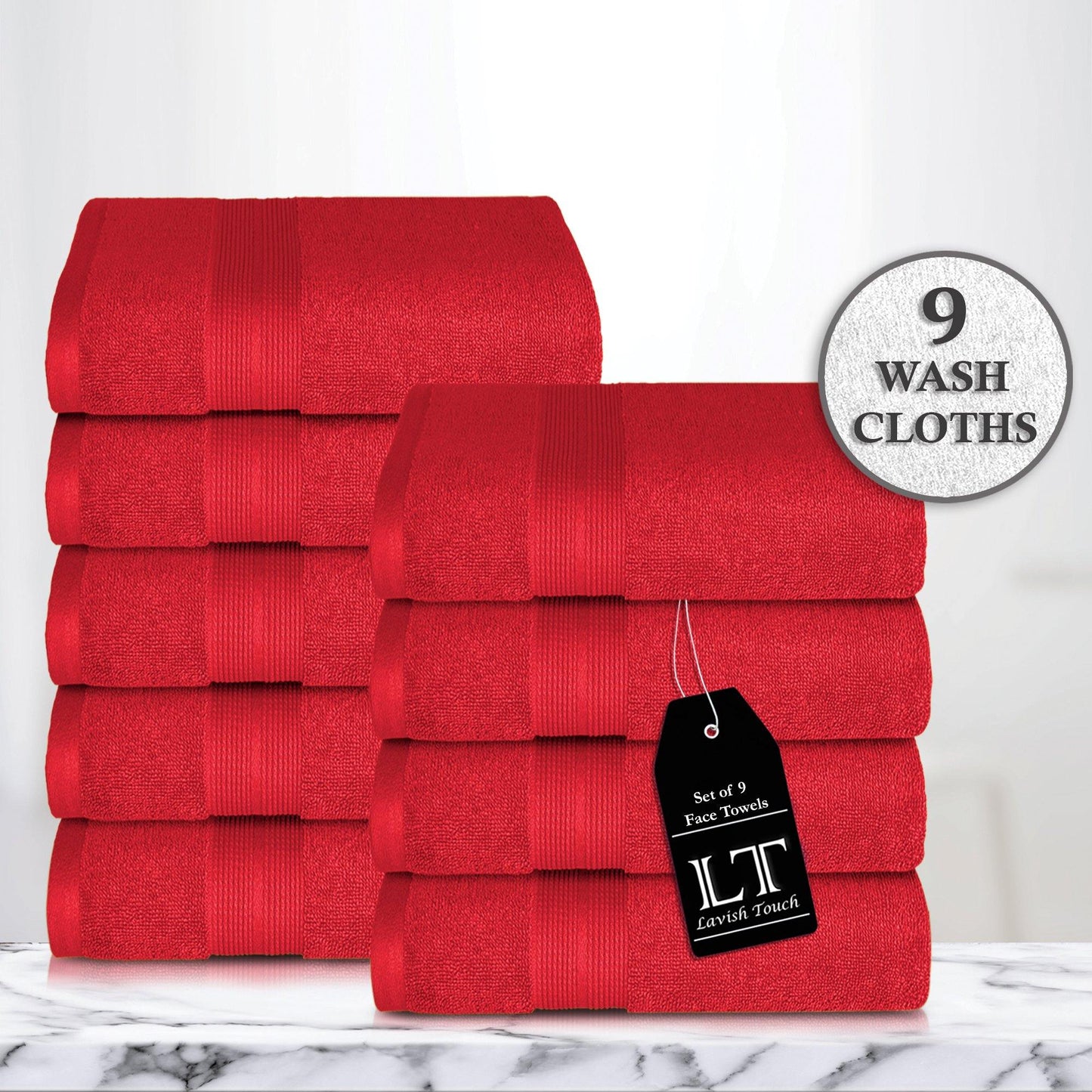Lavish Touch 650 GSM 100% Cotton 9 Pack Washcloths Set - Kea Global