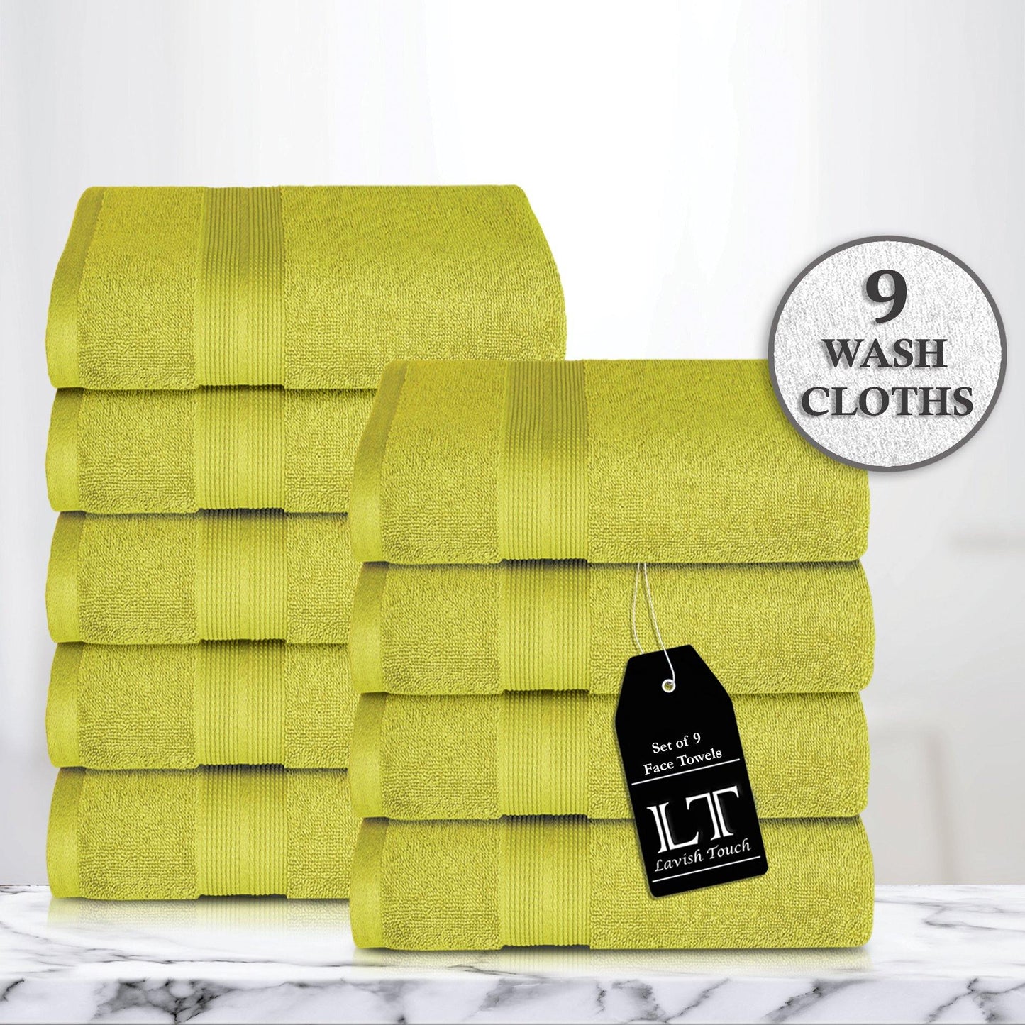 Lavish Touch 650 GSM 100% Cotton 9 Pack Washcloths Set - Kea Global