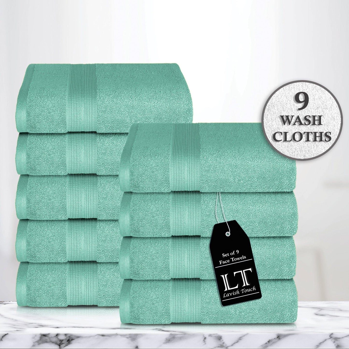 Lavish Touch 650 GSM 100% Cotton 9 Pack Washcloths Set - Kea Global