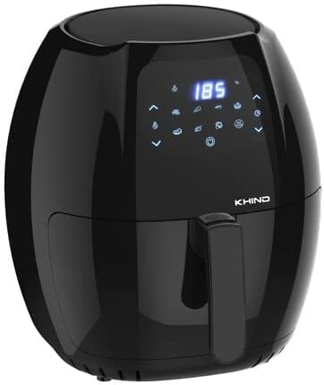 KHIND Air Fryer - 7.7L Capacity, 1800W Power, 10 Preset Menus, Digital Display & Touch Control, Low Fat Cooking up to 80%, Removable Basket & Pot, 2-Year Warranty - Black, ARF77D- Made In China