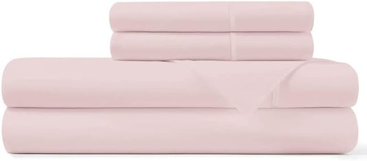 Pizuna Light Pink Cotton Percale Split King Sheets Set, 100% Long Staple Cotton Percale Sheets King Split, Plain Weave Split King Sheet Set Deep Pocket of 15 Inch (Light Pink Sheets Percale)