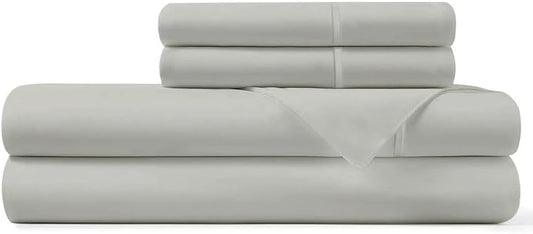 Pizuna Silver California King Sheet Set Cotton Percale, 100% Long Staple Combed Cotton Percale Sheets, Cotton Cal King Sheets Deep Pocket of 15 Inch (Silver Percale Cotton Sheets)