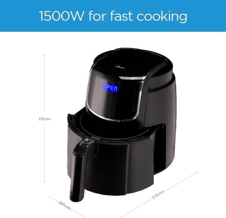Midea 7.3L Extra Large Digital Air Fryer 1500W with Large See-Through Window, Dual Frying Functions, 8 Functions with Digital Panel, Dual Cyclone Rapid Hot Technology, Largest Oil Less Fryer, MFCY75A2