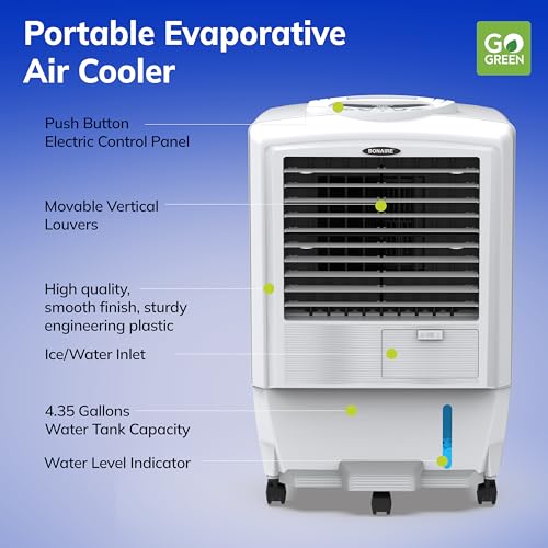 Bonaire Portable Air Conditioner 350 CFM Evaporative Air Cooler for Home Bedroom Office Indoor with Touch Control Panel and Remote, Closable Louvers, 3 Gallon, K350