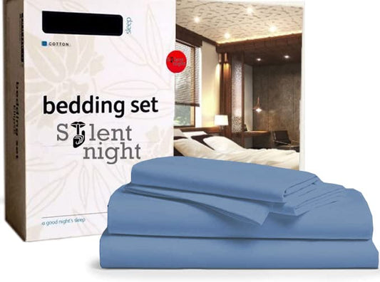 Luxury Hotel Collection Bedding Sheets Set 15" Deep Pocket 4 Piece 100% Egyptian Cotton 800 Thread Count - Smooth & Soft Sateen Weave - Queen Size, Medium Blue Solid