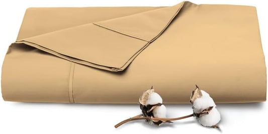 Pizuna 400 Thread Count Cotton Full-Size-Flat-Bed-Sheet Tan 1pc, 100% Long Staple Cotton Full Size Sheets, Soft Sateen Tan-Flat-Sheets with Stylish 4 Inch Hem (Cotton Tan Flat Sheets Full Size)
