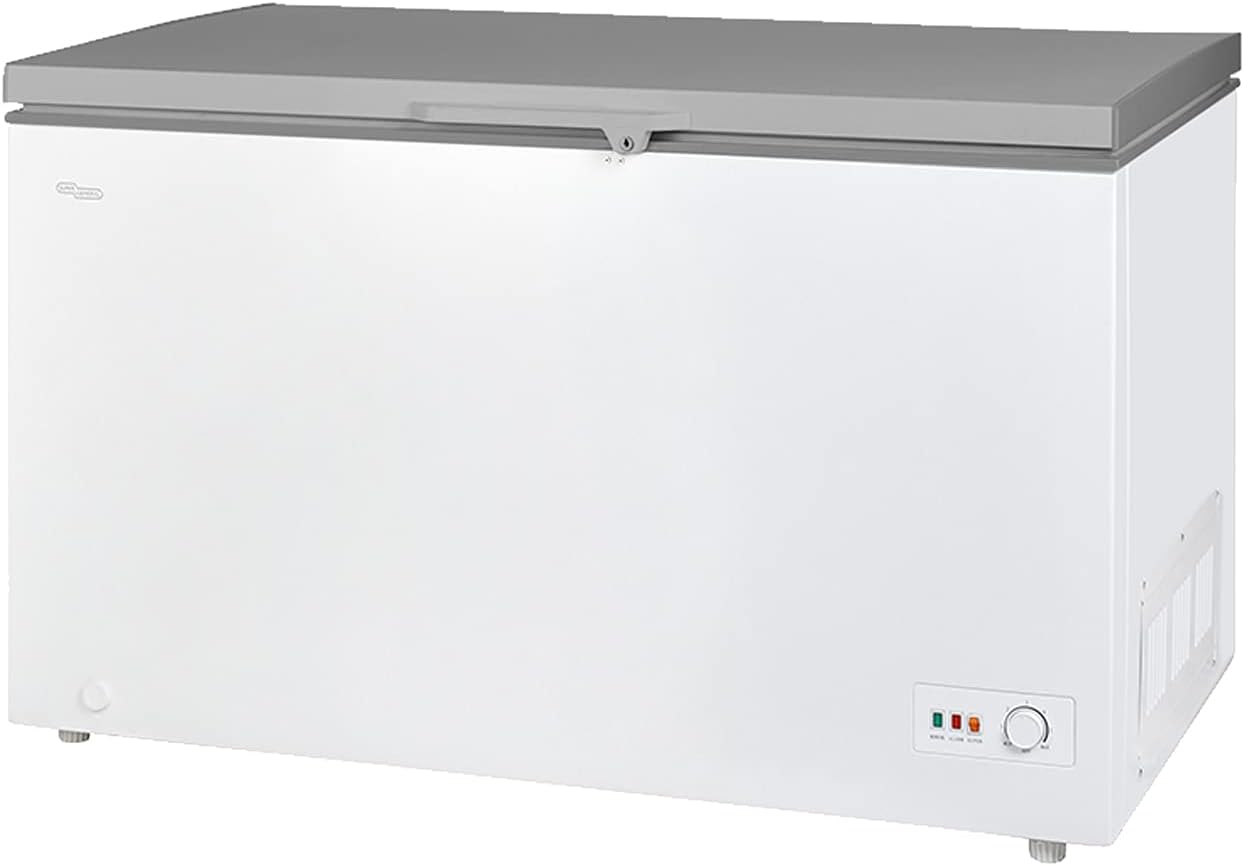 Super General Chest-Freezer 440 Liter Gross Volume, SGF-444-HM, White/Grey, Rectangular Deep-Freezer with Sliding Glass door, Lock & Key, Wheels, 130 x 67 x 84 cm, 1 Year Warranty