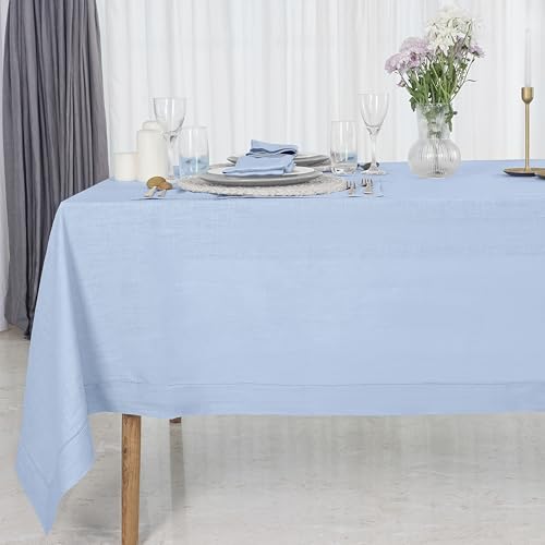 D'Moksha Homes Linen Tablecloth 60 x 144 Inch - 100% Pure Linen Classic Hemstitch Light Natural Tablecloth - Machine Washable Dining Tablecloth for Rectangle Tables for Easter