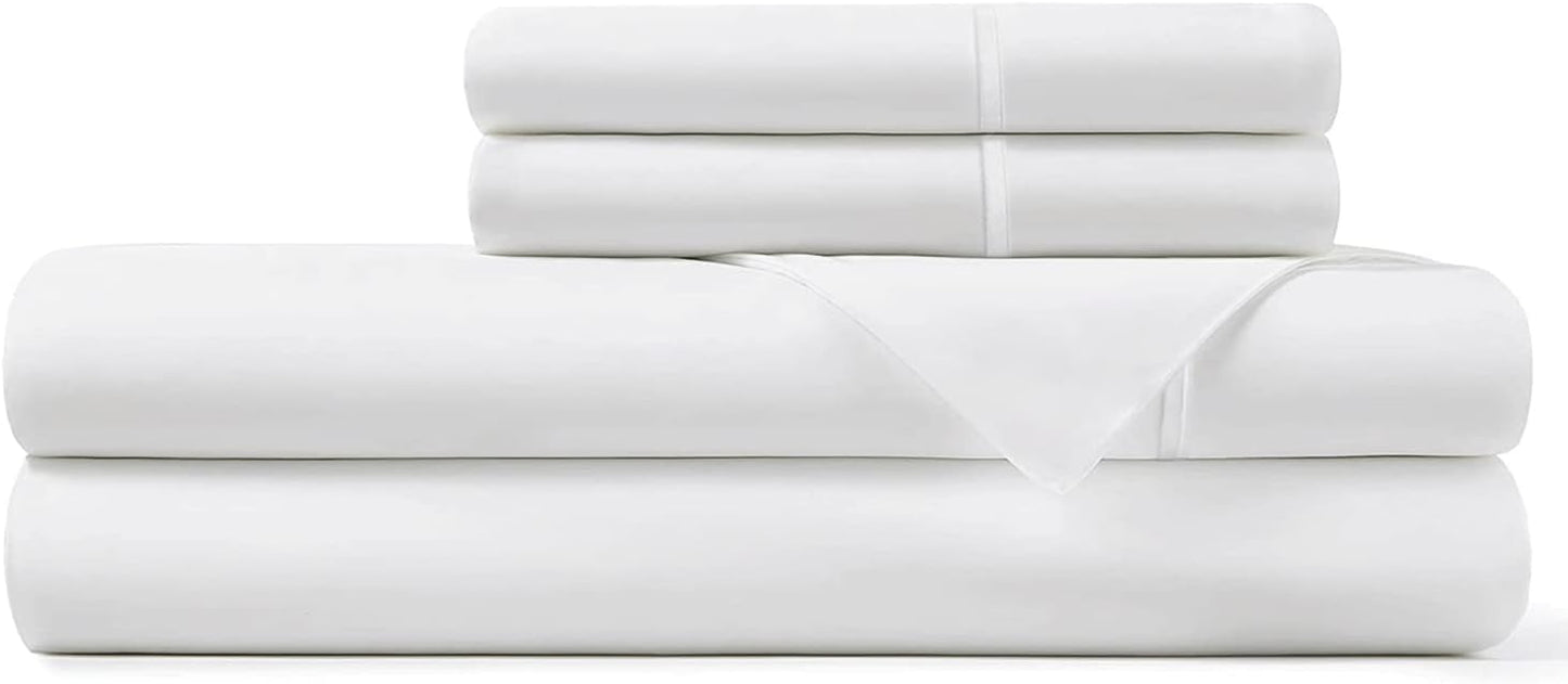 Cotton Sheets Queen Size, 100% Long Staple Cotton Percale Sheets Queen with 15inch Deep Pocket (Combed White)