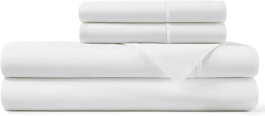 Cotton Sheets Queen Size, 100% Long Staple Cotton Percale Sheets Queen with 15inch Deep Pocket (Combed White)
