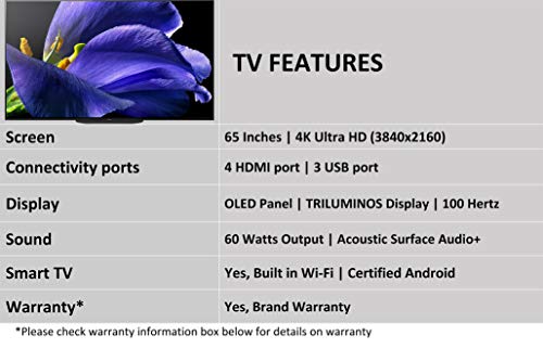 Sony Bravia 165 cm (65 inches) 4K Ultra HD Smart OLED TV KD-65A9G 4K (Black) (2019 Model)