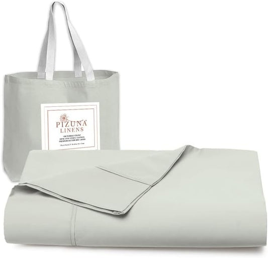 Pizuna Soft 400 Thread Count Cotton Full Flat Sheets New Grey 1pc, 100% Long Staple Flat Cotton Sheets, Soft Sateen Bed Flat Sheets with Stylish 4 Inch Hem (New Grey Full Flat Sheet)